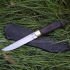 Нож Финский, клинок с ромбом в сечении и пятой из кованой стали Х12МФ, оковка из латуни